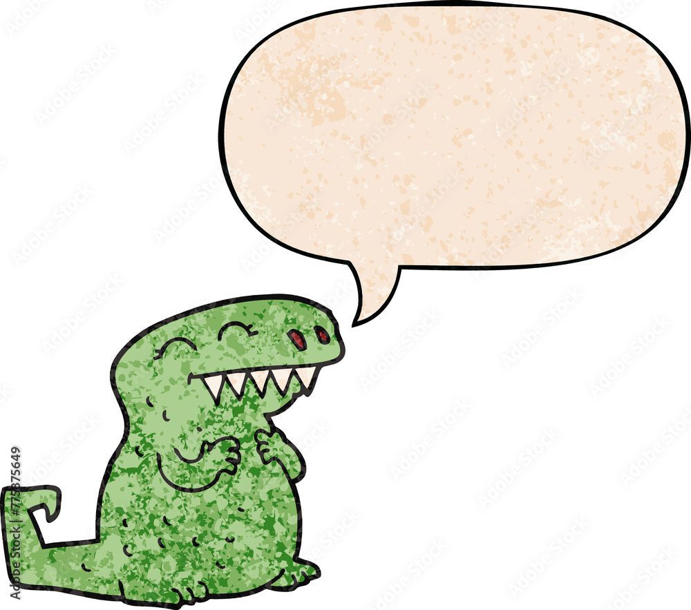 cartoon dinosaur with speech bubble in retro texture style cartoon dinosaur with speech bubble in retro texture style
