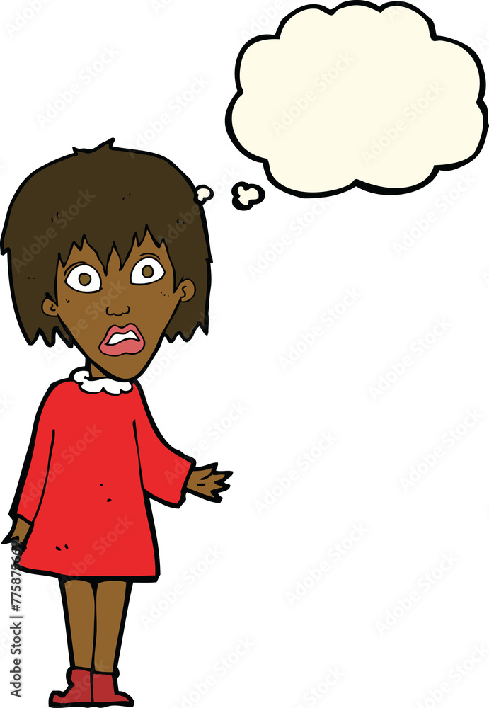 cartoon shocked woman with thought bubble cartoon shocked woman with thought bubble