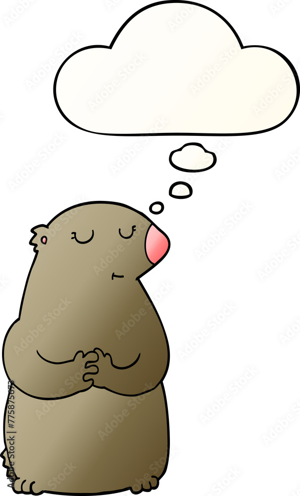 Obraz premium cute cartoon bear with thought bubble in smooth gradient style