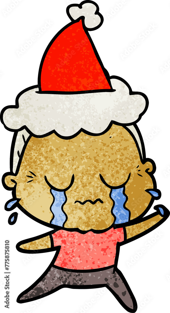 hand drawn textured cartoon of a crying old lady wearing santa hat hand drawn textured cartoon of a crying old lady wearing santa hat