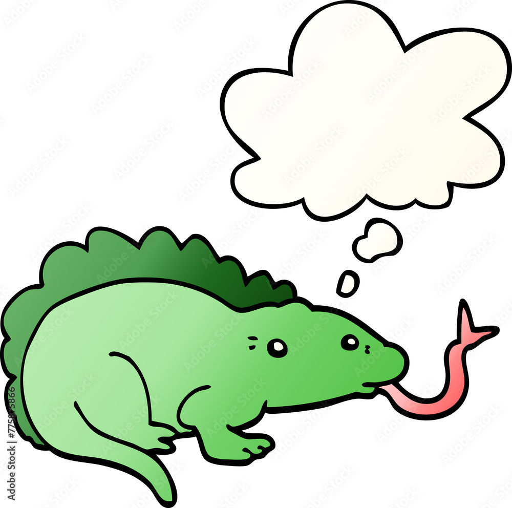 cartoon lizard with thought bubble in smooth gradient style