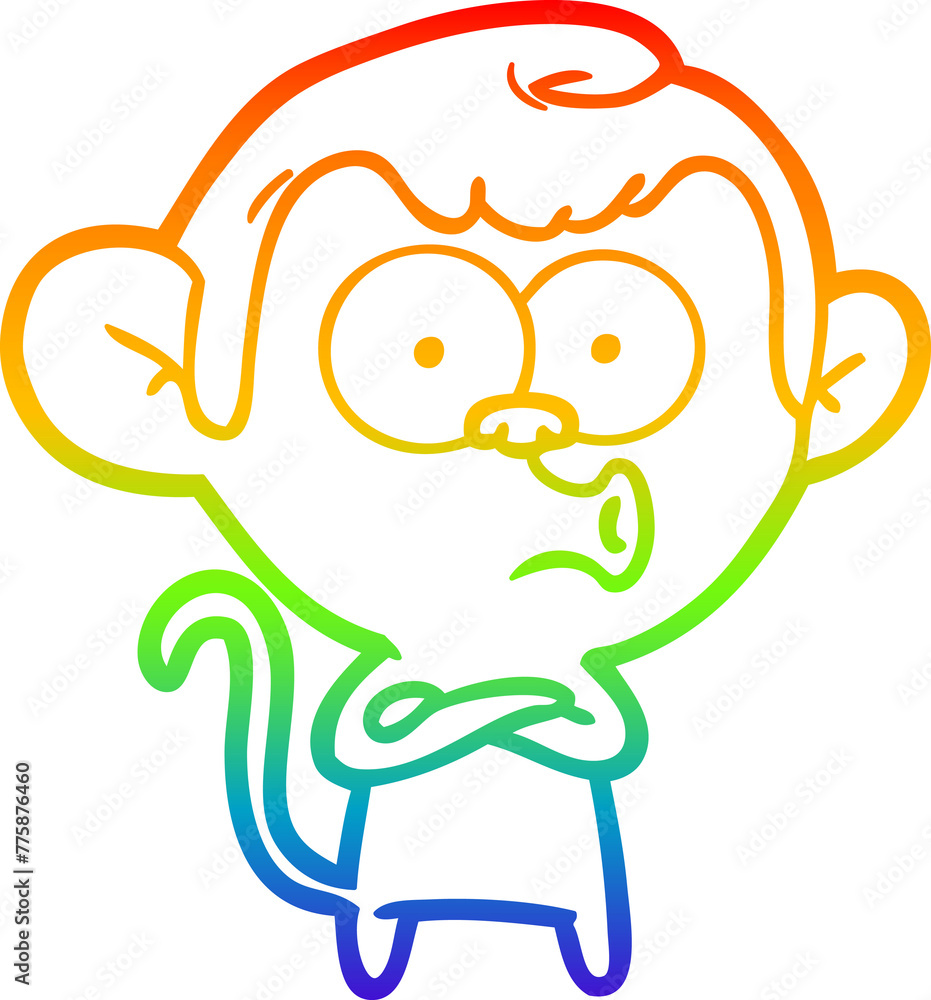 rainbow gradient line drawing of a cartoon hooting monkey rainbow gradient line drawing of a cartoon hooting monkey