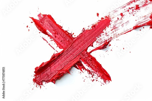 X mark painted by red lipstick, isolated on white
