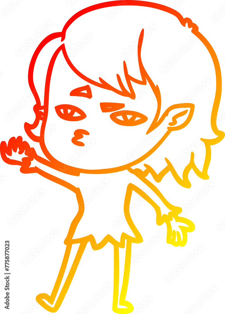 warm gradient line drawing of a cartoon vampire girl warm gradient line drawing of a cartoon vampire girl