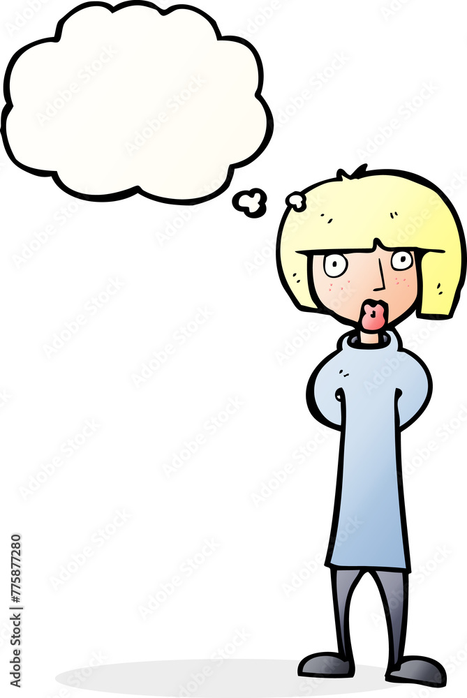 cartoon curious woman with thought bubble cartoon curious woman with thought bubble