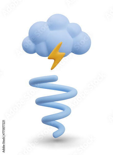 Tornado vector concept on white background. Cloud with lightning, hurricane spiral