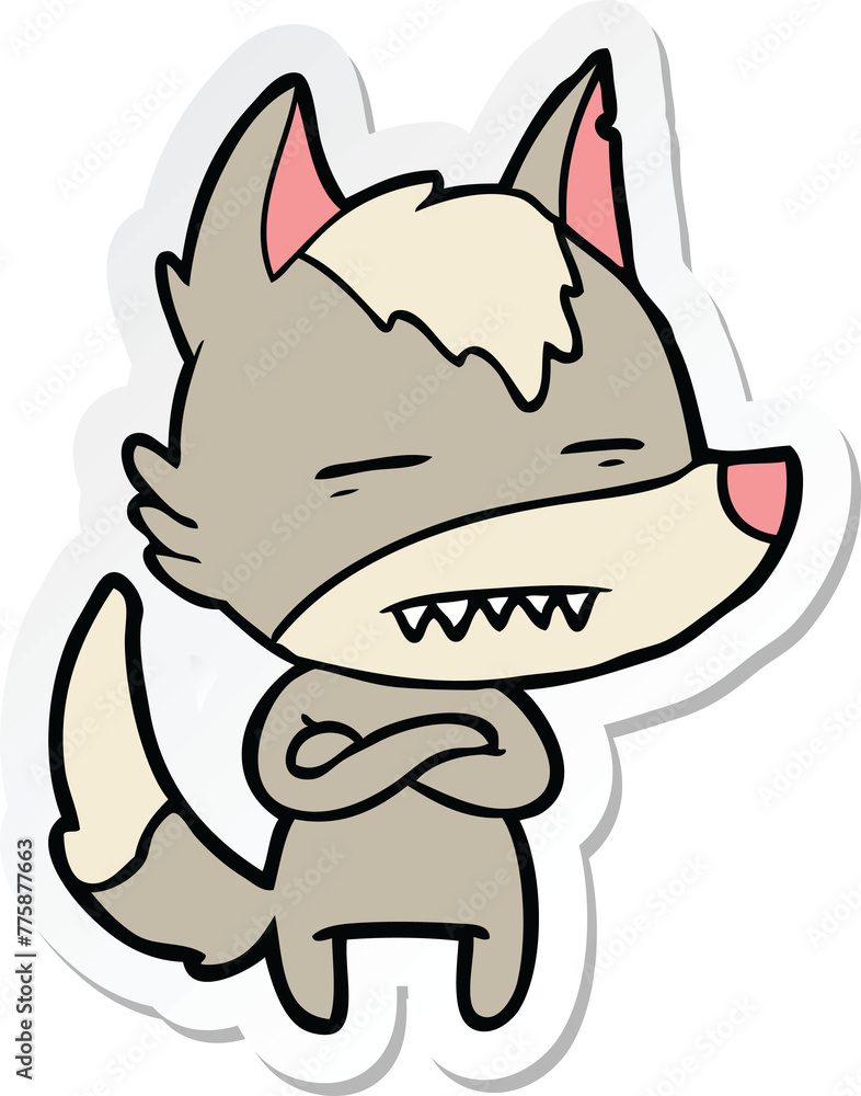 sticker of a cartoon wolf showing teeth sticker of a cartoon wolf showing teeth