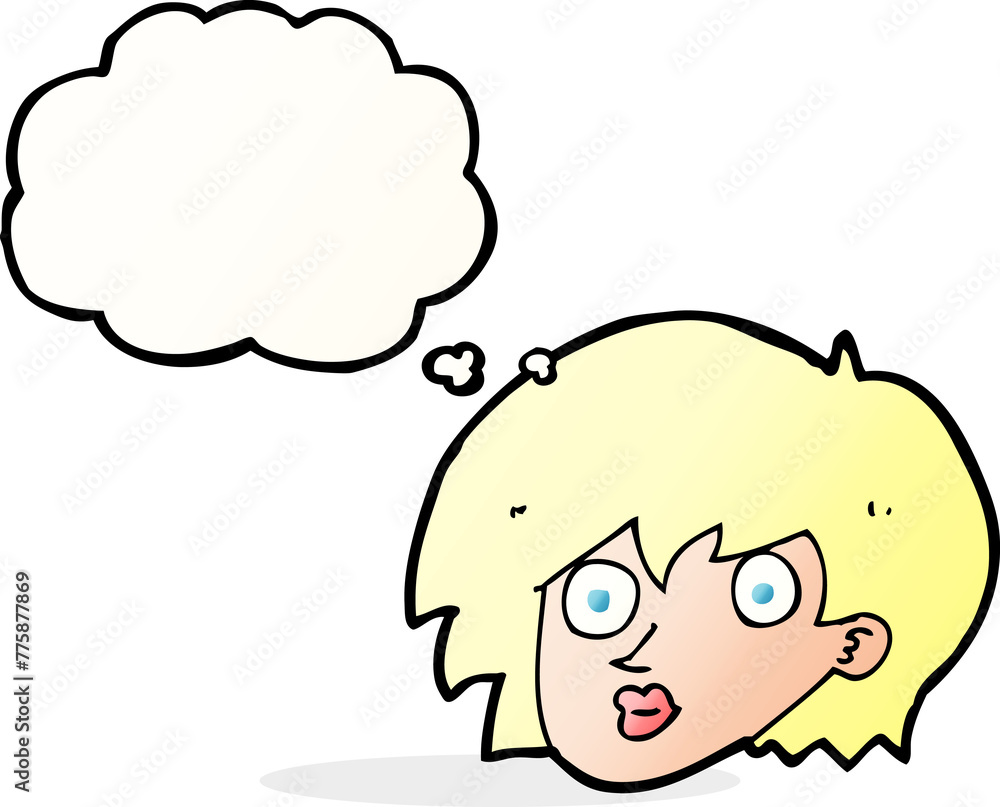 cartoon surprised female face with thought bubble cartoon surprised female face with thought bubble
