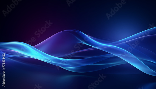 Neon blue abstract background glowing waves . Futuristic neon light line trails, impulse cable lines