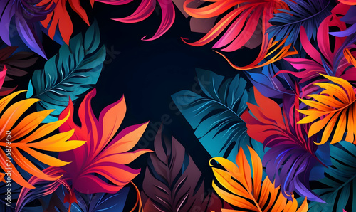 Abstract tropical leaves elements flower poster