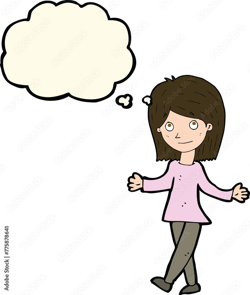 cartoon woman with no worries with thought bubble cartoon woman with no worries with thought bubble