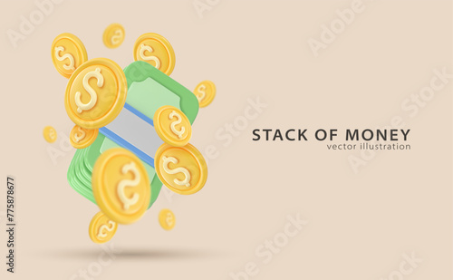 3d icon money, bank banknotes