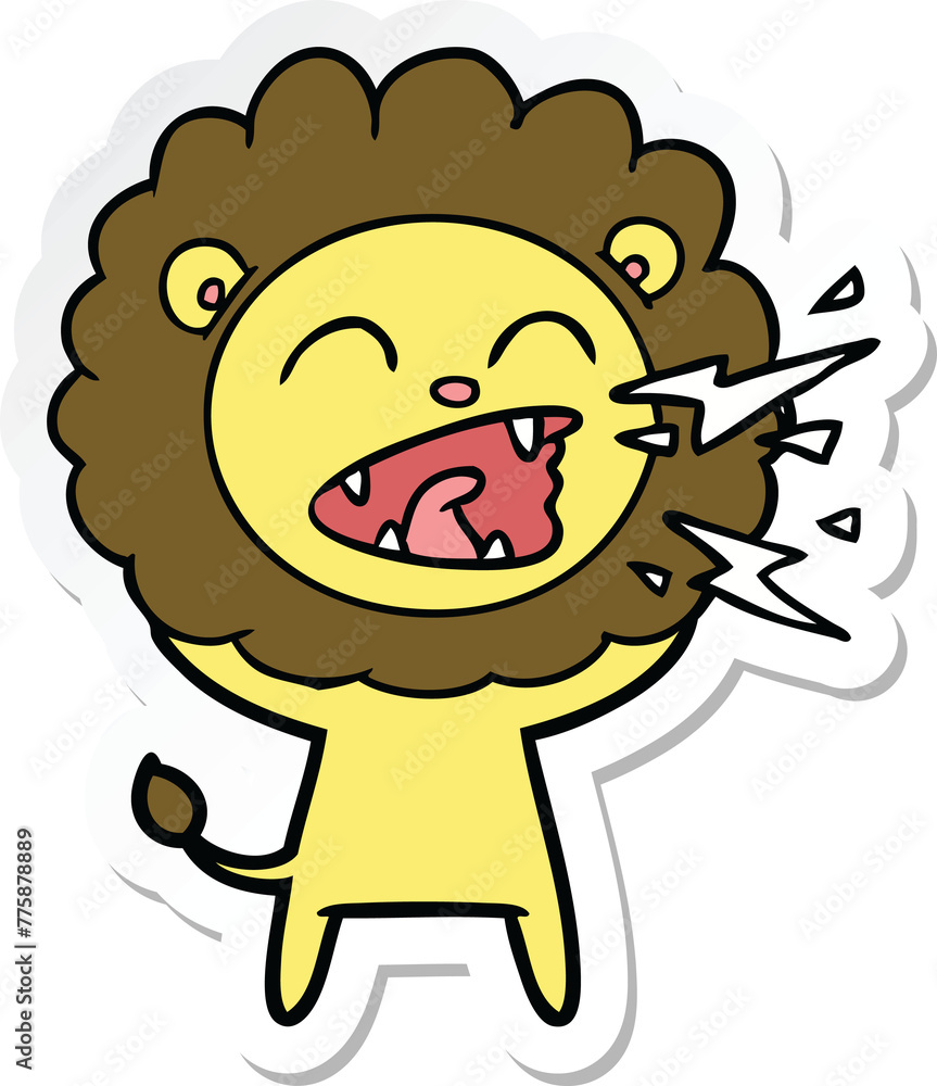 Fototapeta premium sticker of a cartoon roaring lion