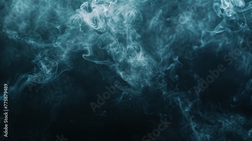 Mesmerizing blue smoke drifts in darkness - A captivating visual of blue-hued smoke, lightly diffusing into the shadowy backdrop, suggesting a sense of calmness and fluidity
