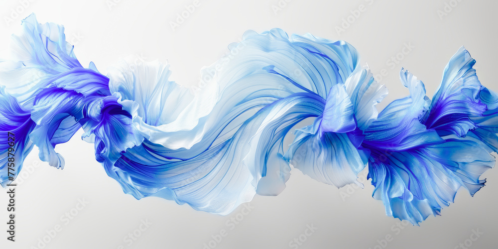 Fototapeta premium Abstract artistic representation of fluid blue and purple fabric-like forms undulating against a neutral background.