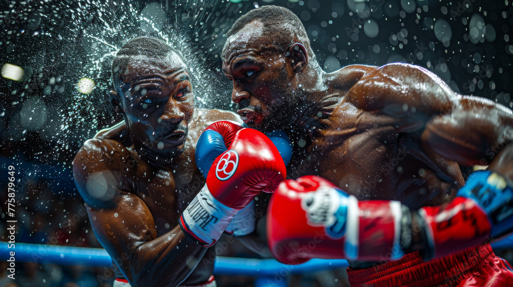 Two boxers in the ring, boxing match championship. Title match. Heavy weight boxing. Two boxers in the ring, boxing match championship. Title match. Heavy weight boxing.