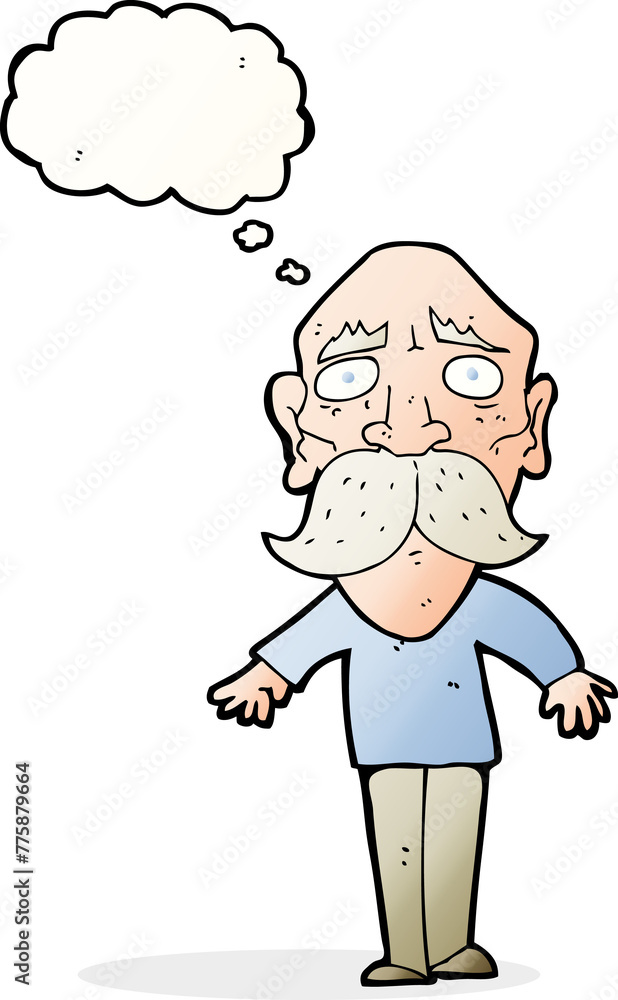cartoon sad old man with thought bubble cartoon sad old man with thought bubble