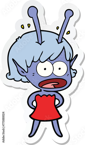 sticker of a cartoon shocked alien girl photo