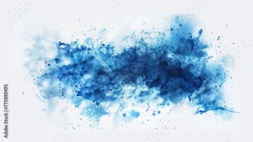 Blue watercolor cloud dissolving on white - An abstract representation of a cloud-like formation of blue watercolor dissolving and spreading across a white surface photo