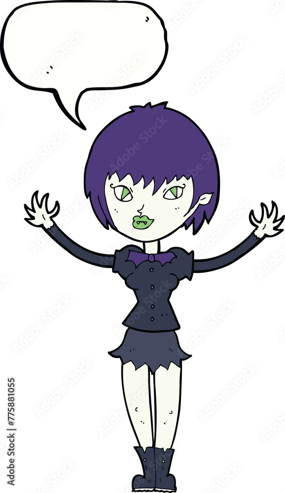 cartoon vampire girl with speech bubble