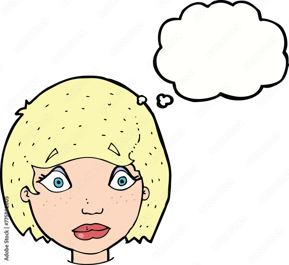 cartoon worried female face with thought bubble cartoon worried female face with thought bubble