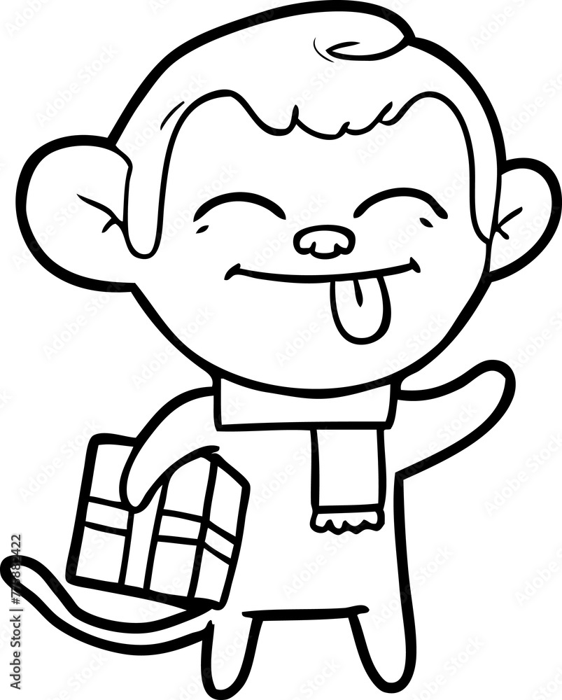 funny cartoon monkey with christmas present funny cartoon monkey with christmas present