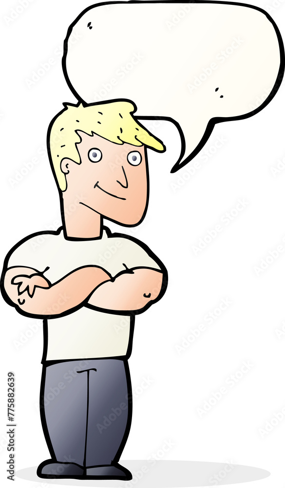 cartoon muscular man with speech bubble