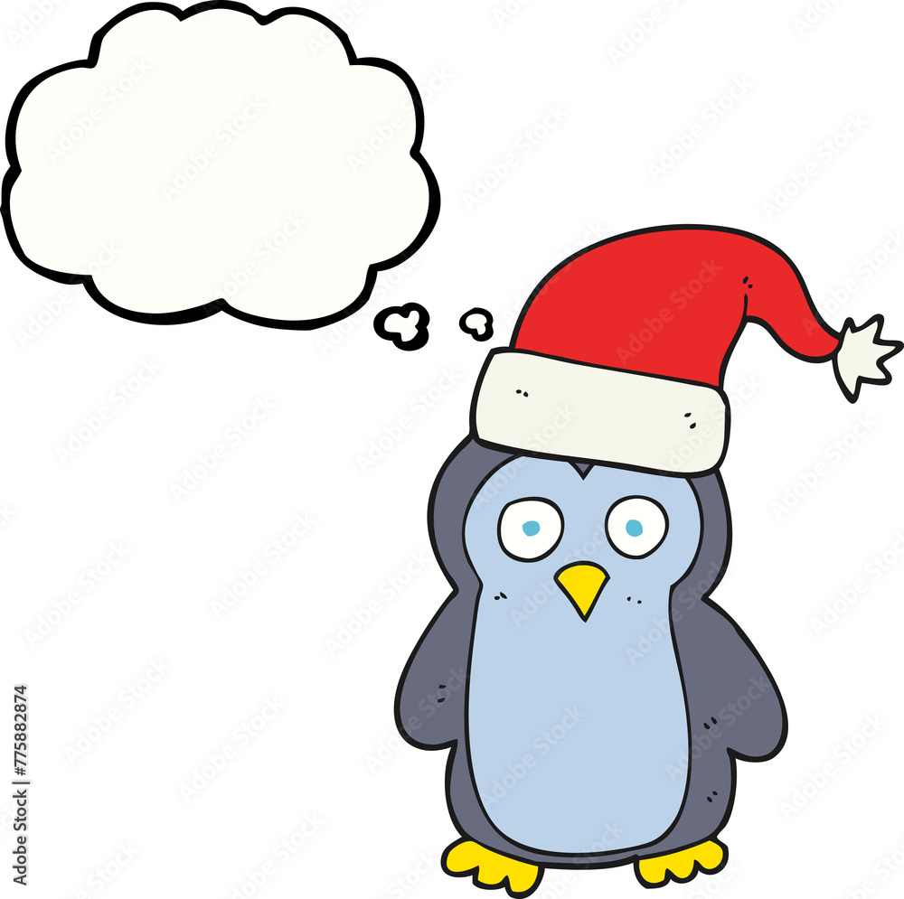 Naklejka premium freehand drawn thought bubble cartoon penguin