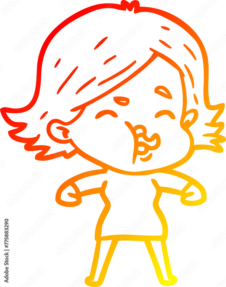 warm gradient line drawing of a cartoon girl pulling face warm gradient line drawing of a cartoon girl pulling face