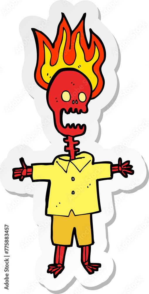 Fototapeta premium sticker of a cartoon flaming skeleton