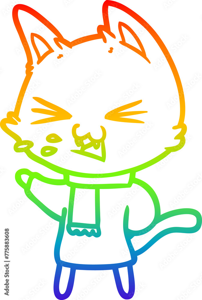 rainbow gradient line drawing of a cartoon cat hissing rainbow gradient line drawing of a cartoon cat hissing