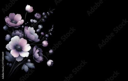 A PREMIUM IMAGE OF BEAUTIFUL Purple flowers on a dark background  generative ai