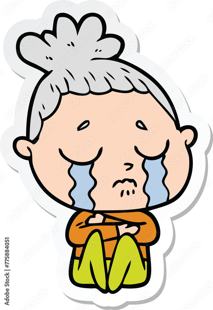 sticker of a cartoon crying woman hugged up sticker of a cartoon crying woman hugged up