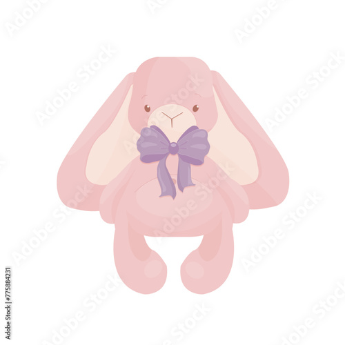 Cute pink toy rabbit. Vector illustration