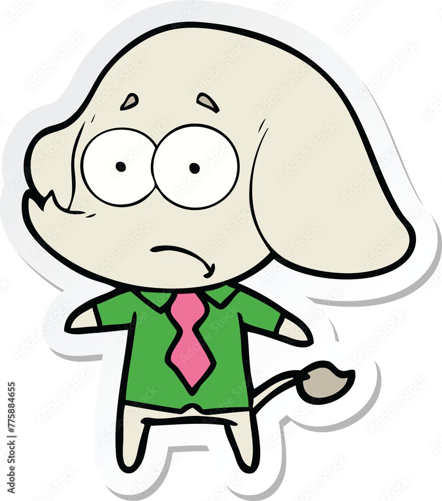 Obraz premium sticker of a cartoon unsure elephant in shirt and tie