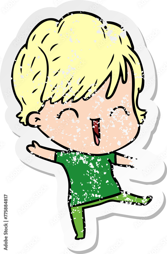 Obraz premium distressed sticker of a cartoon laughing woman