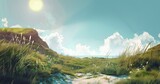 irish landscape for a video game, minimalist, beautiful landscape