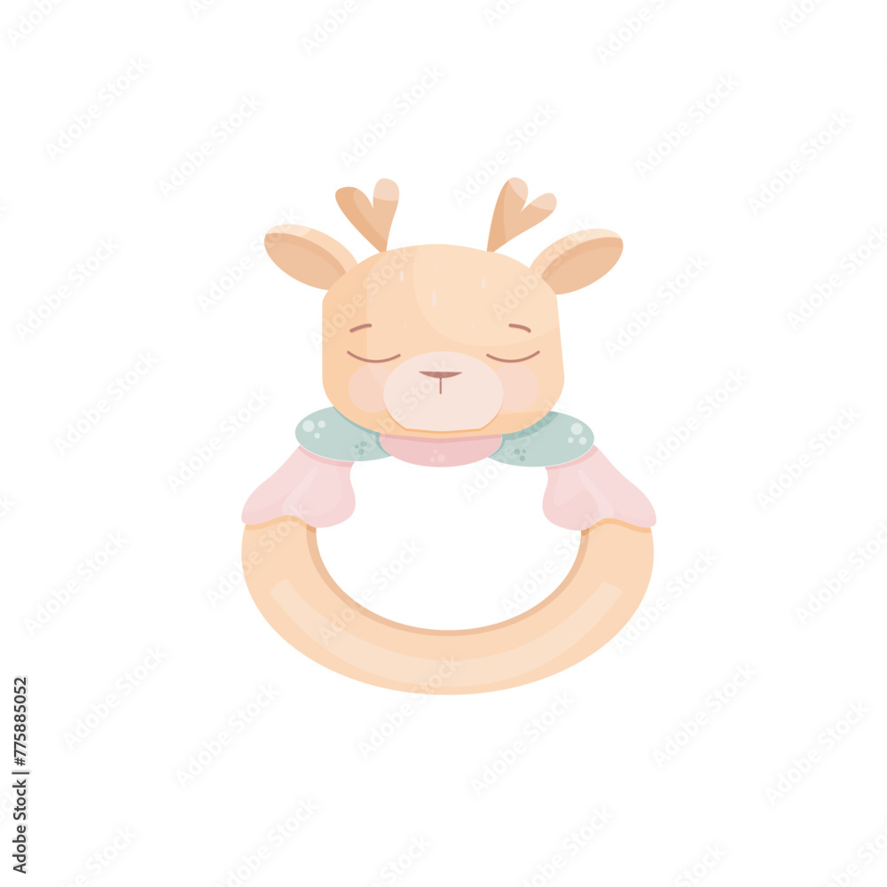 Obraz premium Cute baby teething rattle with cute deer. Vector illustration