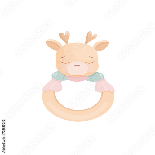 Cute baby teething rattle with cute deer. Vector illustration