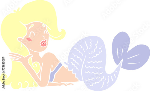 flat color style cartoon mermaid