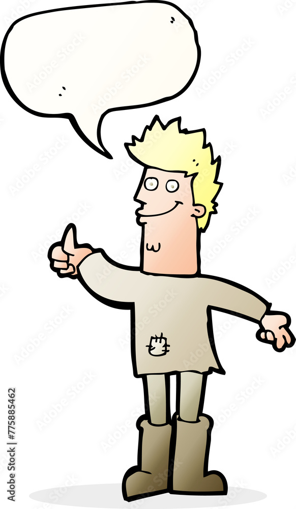 cartoon positive thinking man in rags with speech bubble cartoon positive thinking man in rags with speech bubble