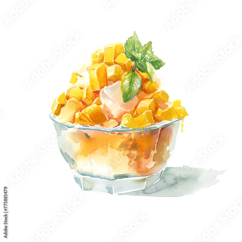 グラスの器にはいったマンゴーかき氷のイラスト
