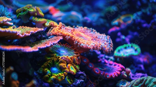 Close-up view of vibrant coral in an aquarium, ideal for marine life concepts © Fotograf