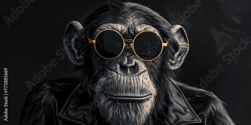 A monkey wearing sunglasses and a stylish leather jacket. Suitable for fashion or animal-themed designs