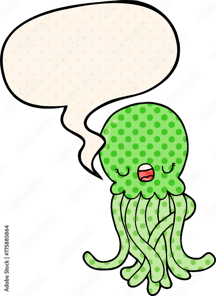 cartoon jellyfish with speech bubble in comic book style cartoon jellyfish with speech bubble in comic book style