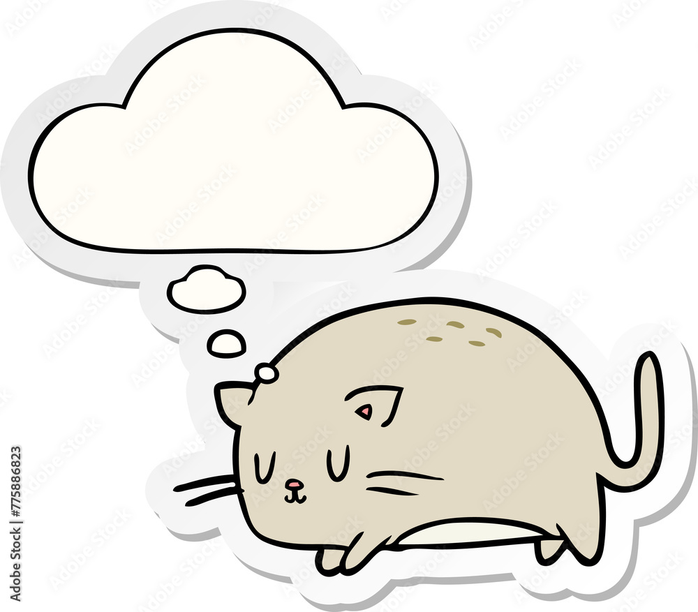 Obraz premium cute cartoon cat with thought bubble as a printed sticker