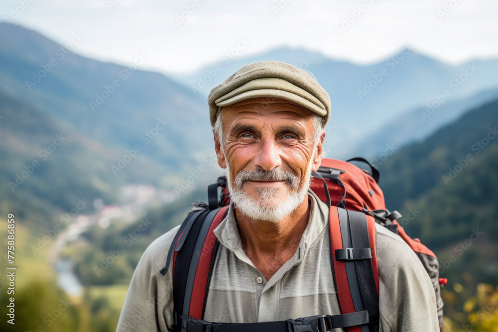 Journey of wisdom, elderly man enjoying nature during retirement wanderings