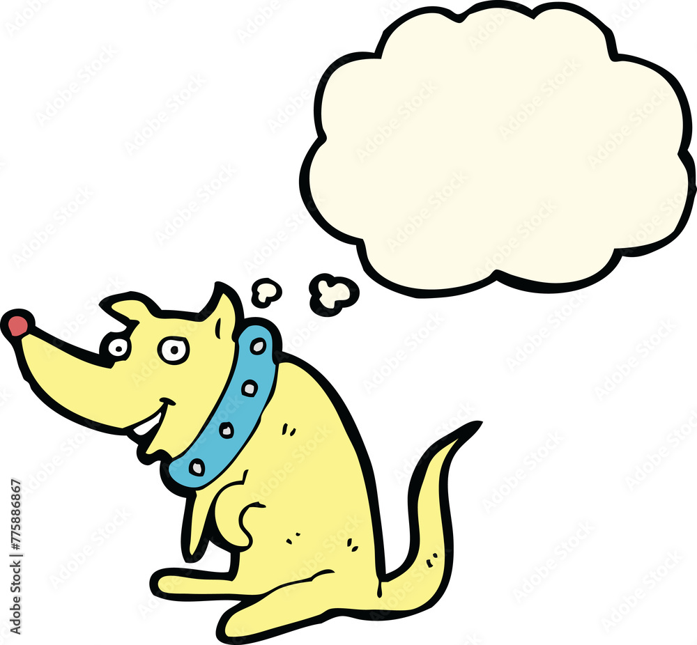 cartoon happy dog in big collar with thought bubble cartoon happy dog in big collar with thought bubble