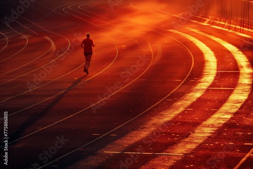 Runner s Evening Jog on Illuminated Track