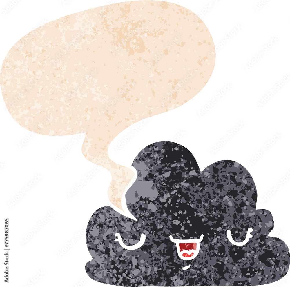 cute cartoon cloud with speech bubble in grunge distressed retro textured style cute cartoon cloud with speech bubble in grunge distressed retro textured style